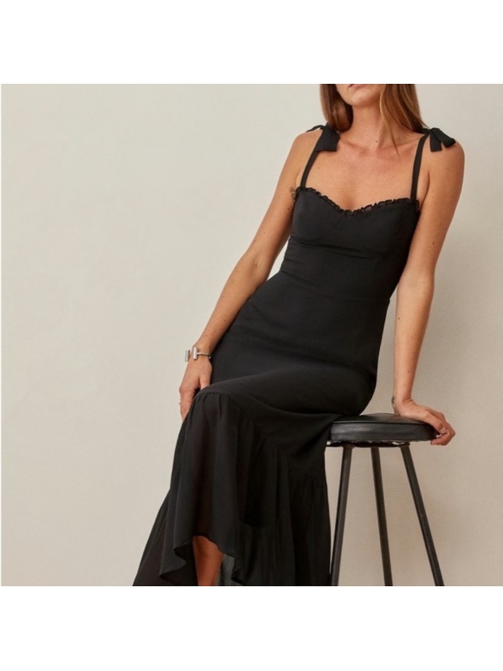 Reformation Nikita Tie-Shoulder Ruffle Midi Dress